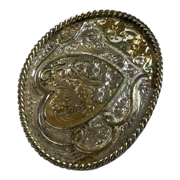 Vintage Montana Silversmiths Floral Heart Flowers Belt Buckle Girls Teen Cowgirl main image 5